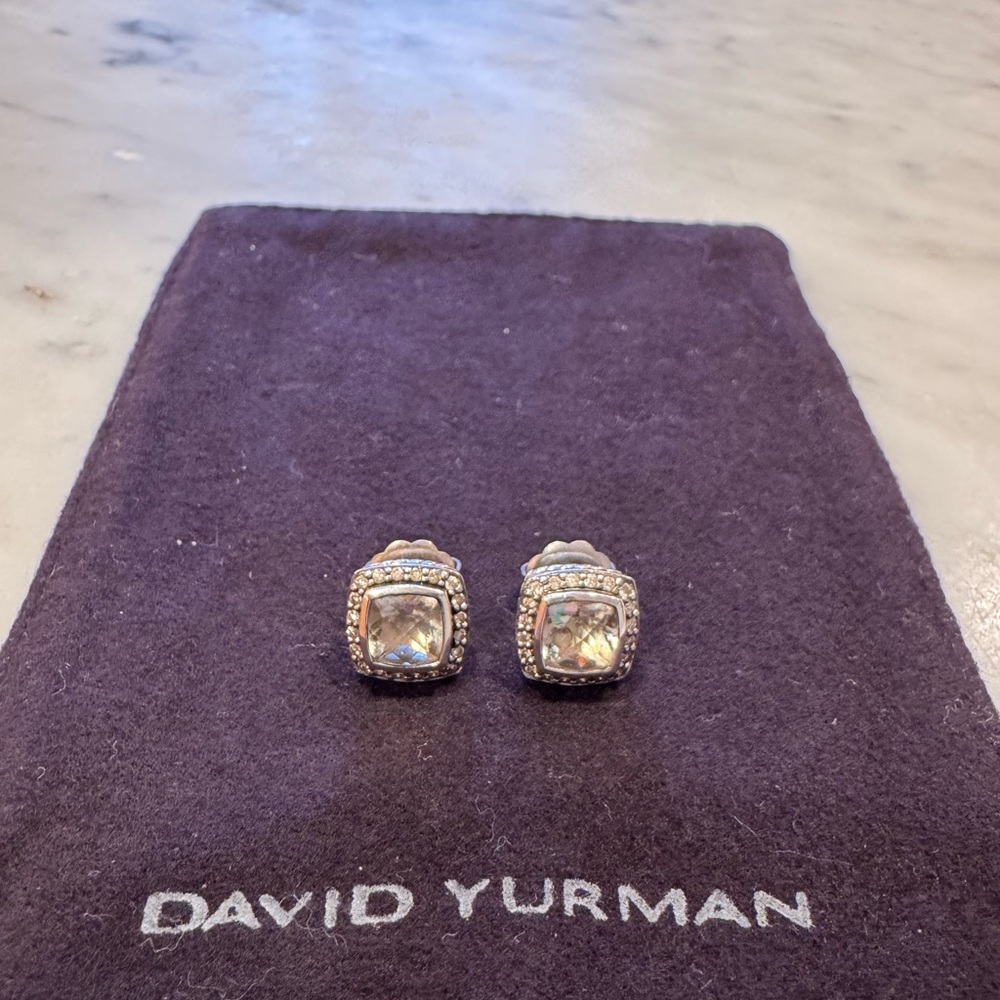 David Yurman Silver Cushion-Cut Crystal Pavé Stud Earrings